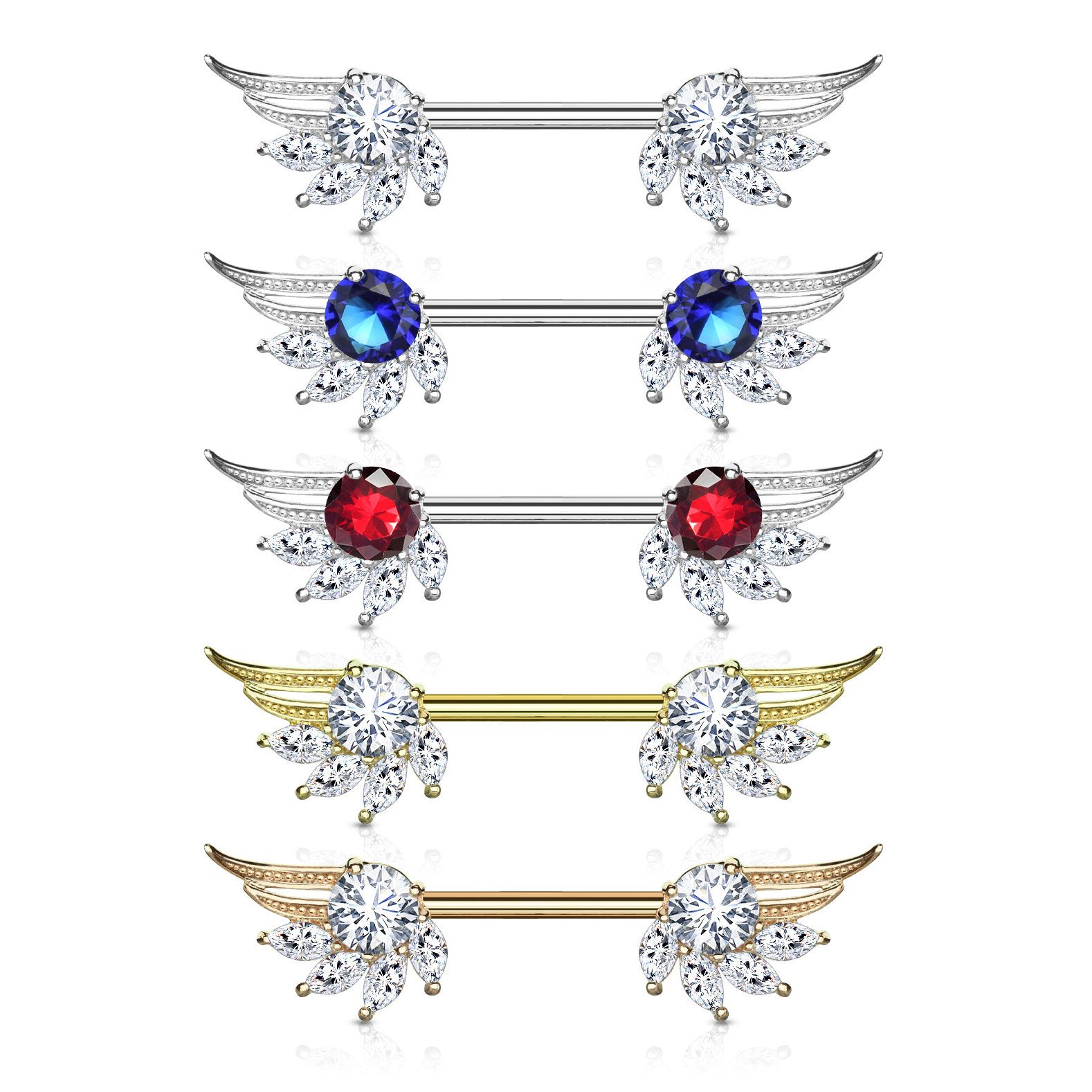 Barbell pour le téton avec ailes d'ange et pierre taillée en forme de marquise