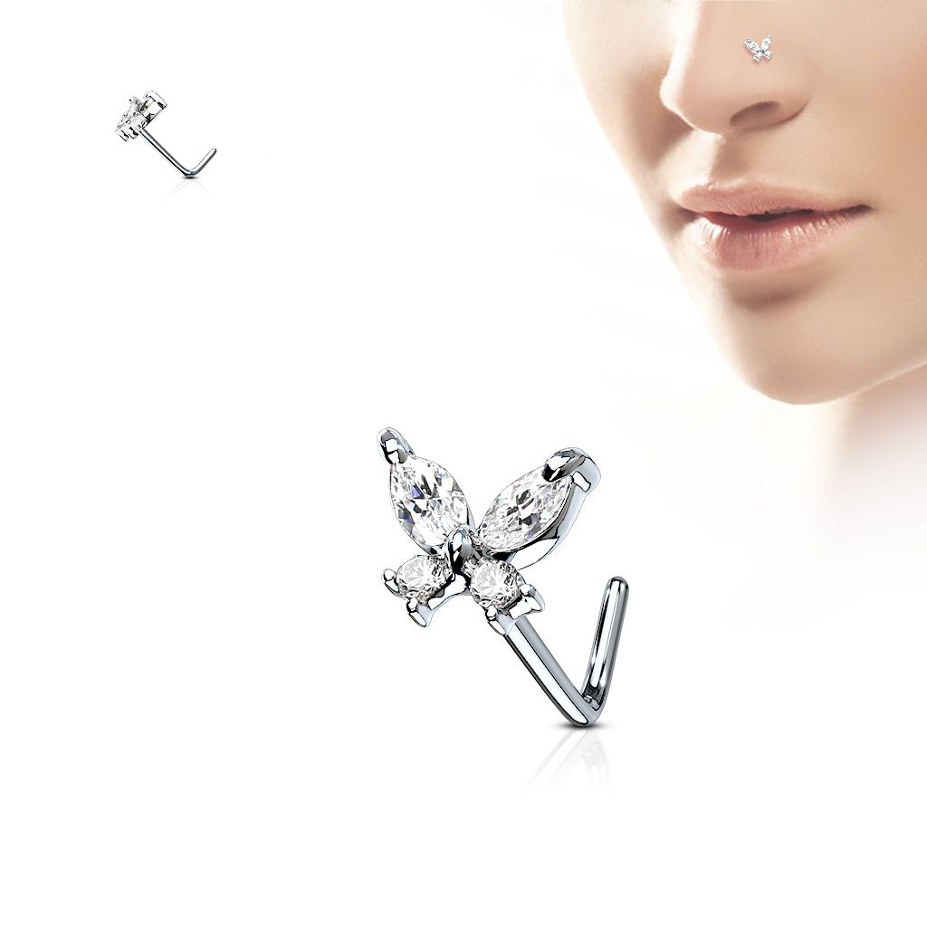 Tige de nez avec un motif en forme de papillon orné de pierres