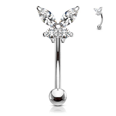 Tige courbée avec un papillon en pierre