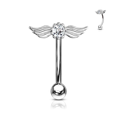 Tige courbée avec des ailes d'ange et des pierres