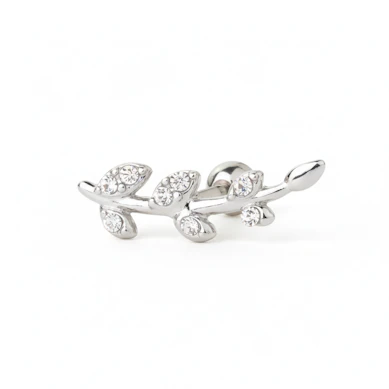 Piercing pour l'oreille avec feuilles ornées de pierres