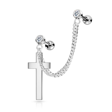 Barbells ornés de pierres avec double chaîne et une croix