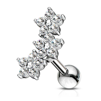 Piercing pour l'oreille avec 3 fleurs en pierre alignées