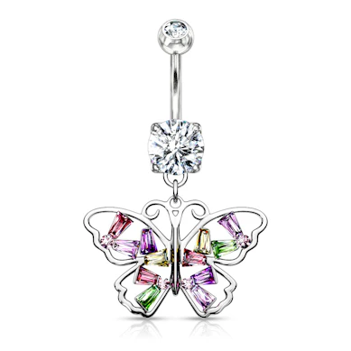 Piercing pour le nombril avec un joli papillon multicolore
