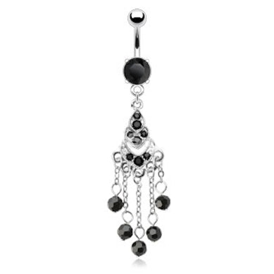 Piercing pour le nombril avec pendentif chaines et boules noires
