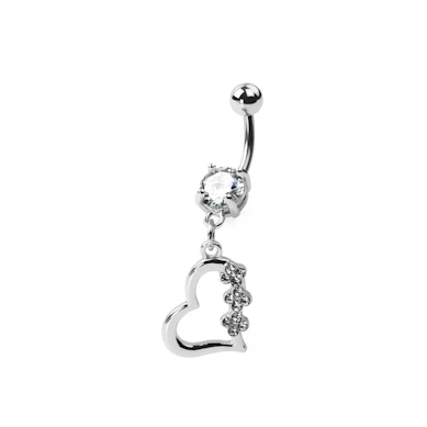 Piercing pour le nombril en titane avec cœur et pierre