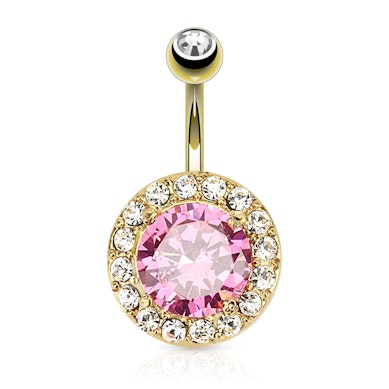 Piercing pour le nombril en plaqué or avec une grosse perle rose