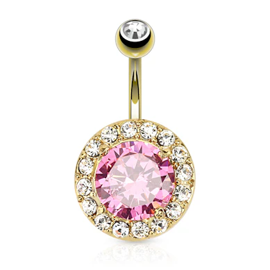 Piercing pour le nombril en plaqué or avec une grosse perle rose