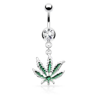 Piercing pour le nombril avec pendentif feuilles de cannabis