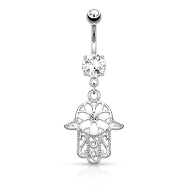 Piercing pour le nombril avec pierre et pendentif hamsa