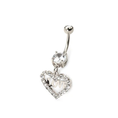 Piercing pour le nombril coeur en pendentif et love texte