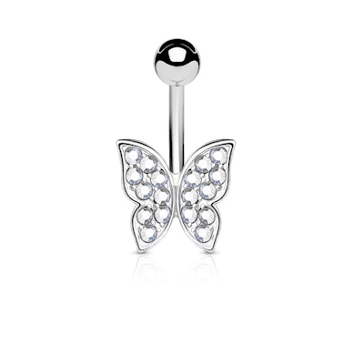 Piercing pour le nombril avec papillon orné de pierres