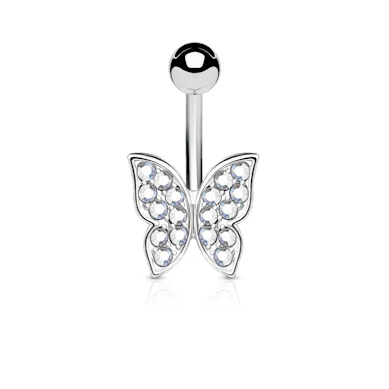 Piercing pour le nombril avec papillon orné de pierres