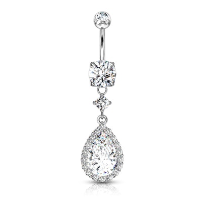 Piercing pour le nombril avec des pendentifs en pierre en forme de goutte