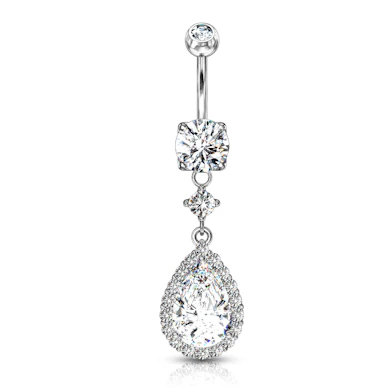 Piercing pour le nombril avec des pendentifs en pierre en forme de goutte