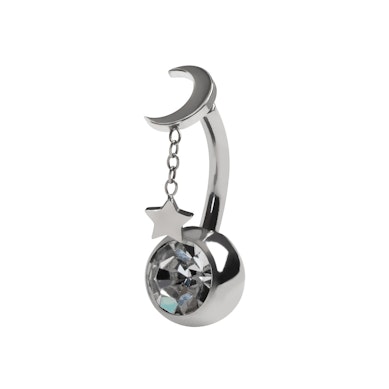 Piercing pour le nombril en titane avec une étoile pendante et une lune