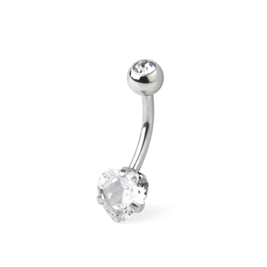 Piercing pour le nombril avec pierre en forme de cœur