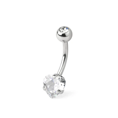 Piercing pour le nombril avec pierre en forme de cœur
