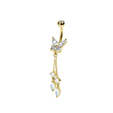 Piercing pour le nombril avec papillon et breloques pendantes