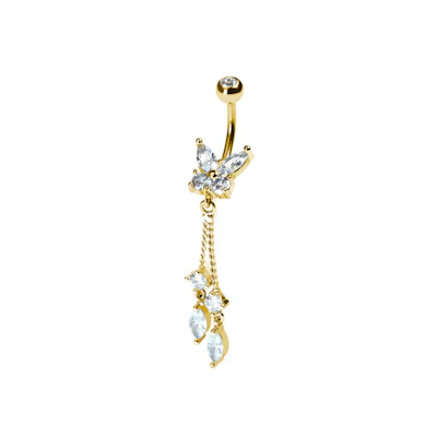 Piercing pour le nombril avec papillon et breloques pendantes