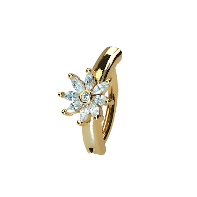 Clicker pour le nombril avec fleur ornée de pierres scintillantes