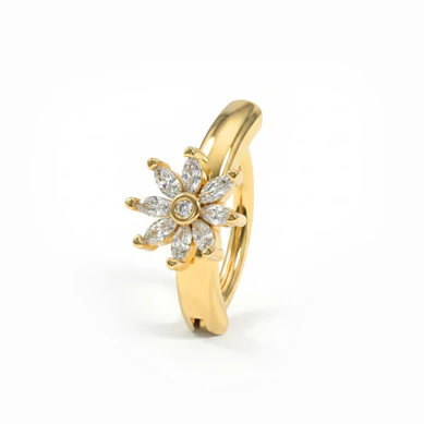Clicker pour le nombril avec fleur ornée de pierres scintillantes