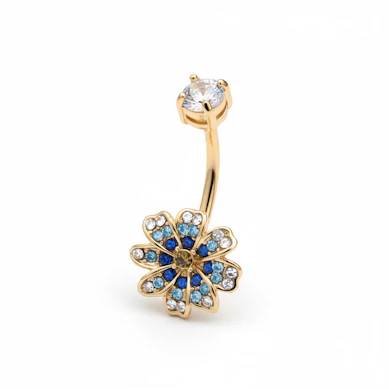 Barbell pour le nombril avec une fleur bleue