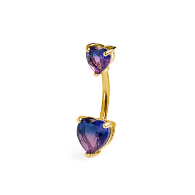 Barbell pour le nombril orné de deux cœurs roses et violets