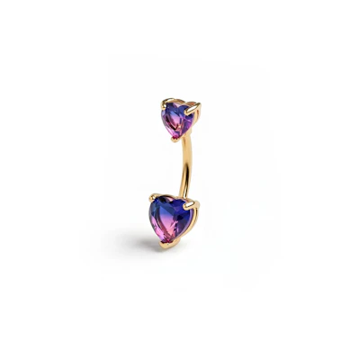 Barbell pour le nombril orné de deux cœurs roses et violets