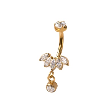 Piercing pour le nombril en titane avec pierres taille marquise et pendentif