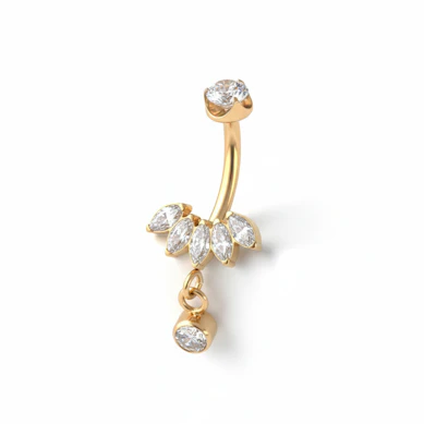 Piercing pour le nombril en titane avec pierres taille marquise et pendentif