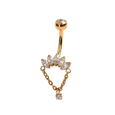 Piercing au nombril en titane avec pierres marquise et chaîne