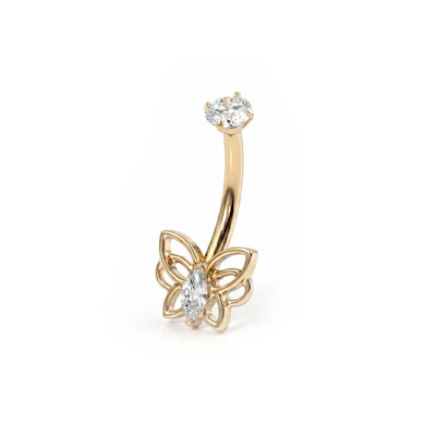 Piercing au nombril stylisé en titane et motif papillon