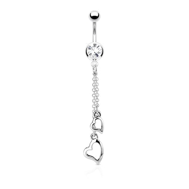 Piercing pour le nombril avec cœur et chaine en pendentif