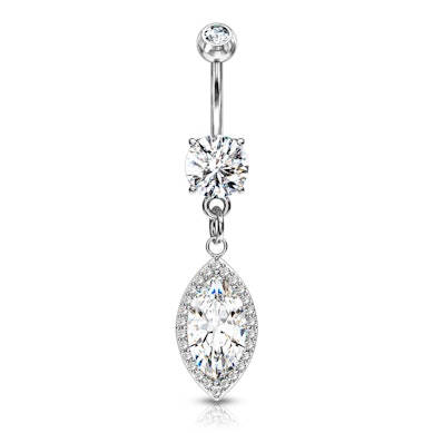 Piercing pour le nombril avec pierre en forme de marquise en pendentif