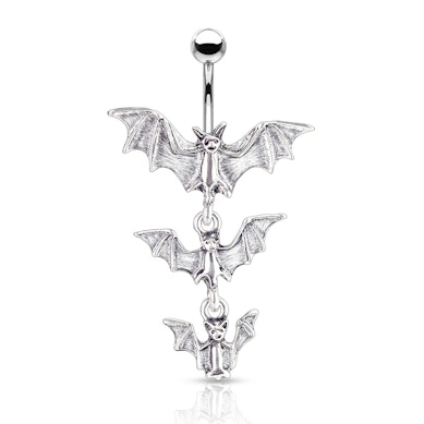 Piercing pour le nombril avec 3 chauves-souris