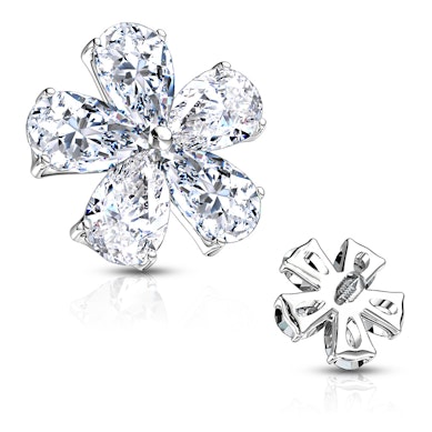 Ancre dermal en forme de fleur avec des pierres en forme de goutte comme des feuilles