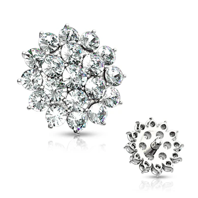 Ancre dermal en or 14 carats avec une fleur en pierres