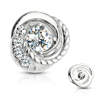 Piercing microdermal en or 14 carats avec un motif tressé et des pierres