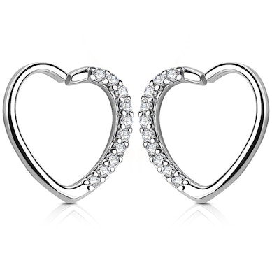 Piercing pour l'oreille en forme de coeur et rebord en pierre