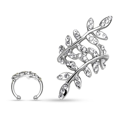Manchette pour l'oreille avec une feuille recouverte de pierres