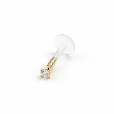 Labret en Or 14k avec une pierre ronde et une tige en PTFE