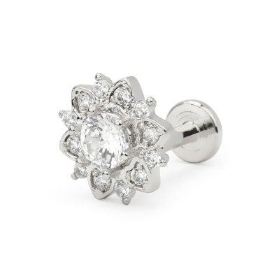 Labret avec filetage interne et fleur de lotus ornée de pierres
