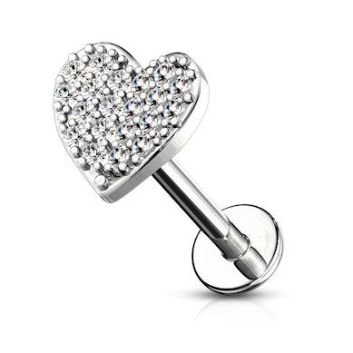 Labret avec filetage interne et cœur orné de pierres