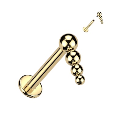 Labret en titane avec filetage interne et perles en cascade