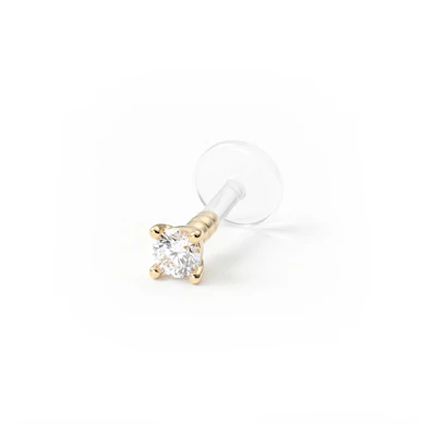 Labret avec tige en bioplast et embout en or 14 carats