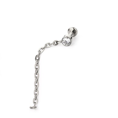 Labret subtil en titane avec une pierre sertie et une chaîne pendante