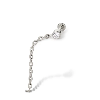 Labret subtil en titane avec une pierre sertie et une chaîne pendante