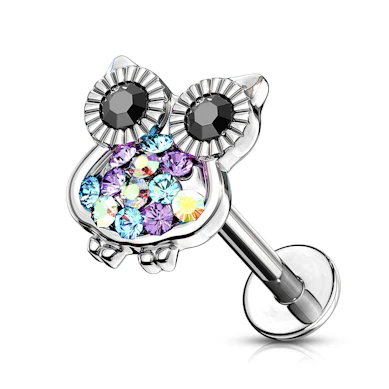 Labret en forme de hibou incrusté de pierres