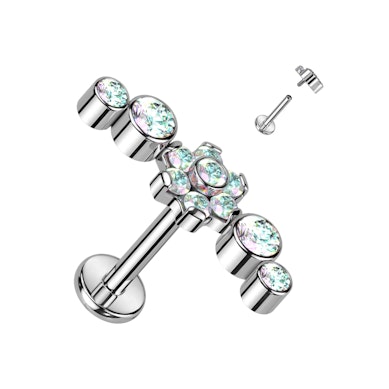 Labret en titane avec une fleur et des pierres en zircon
